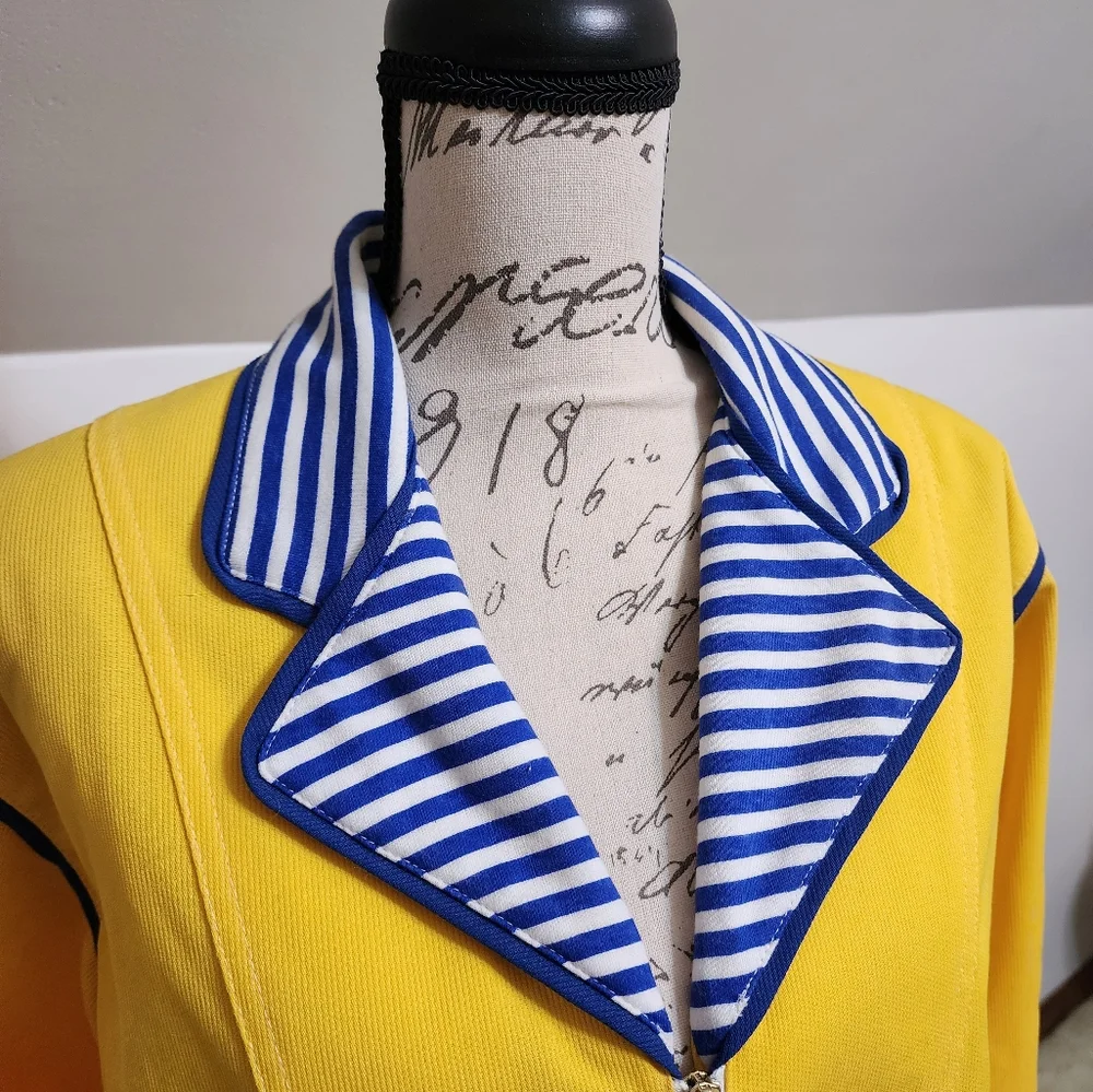 Joyce USA Jacket Vintage Full Zip Bomber YELLOW NAVY STRIPE small - Picture 2 of 9